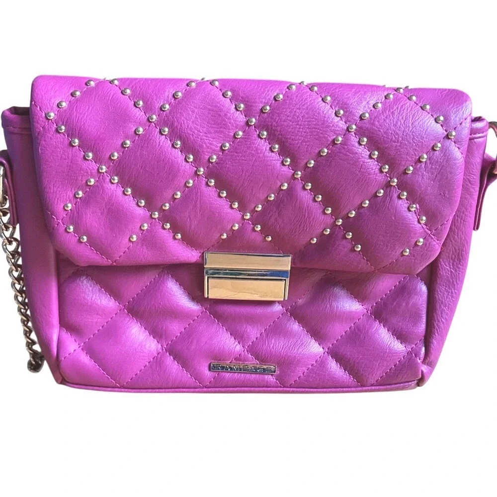 Vintage 2000s‎ Rampage Pink Quilted Studded Crossbody Shoulder Bag
